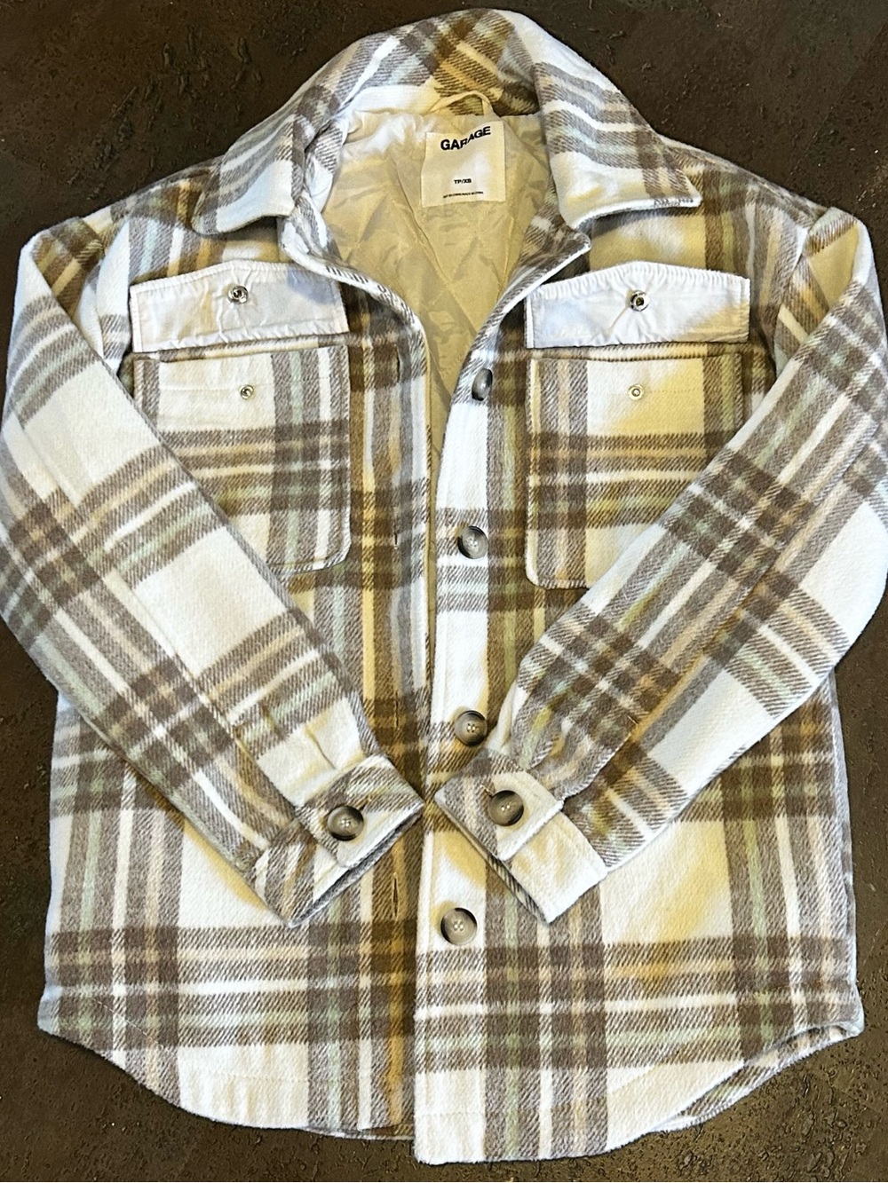 GARAGE plaid shacket in cream, brown, and green - Picture 6 of 12